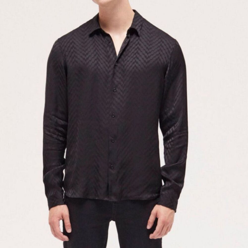NWT The Kooples black men zigzag jacquard shirt. Size medium size